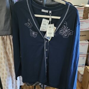 Rabe Women's Navy Cardigan with Rhinestone Butterfly Accents